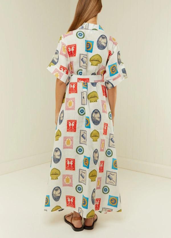 Hand-drawn Holiday Stamp Printed Midi Dress