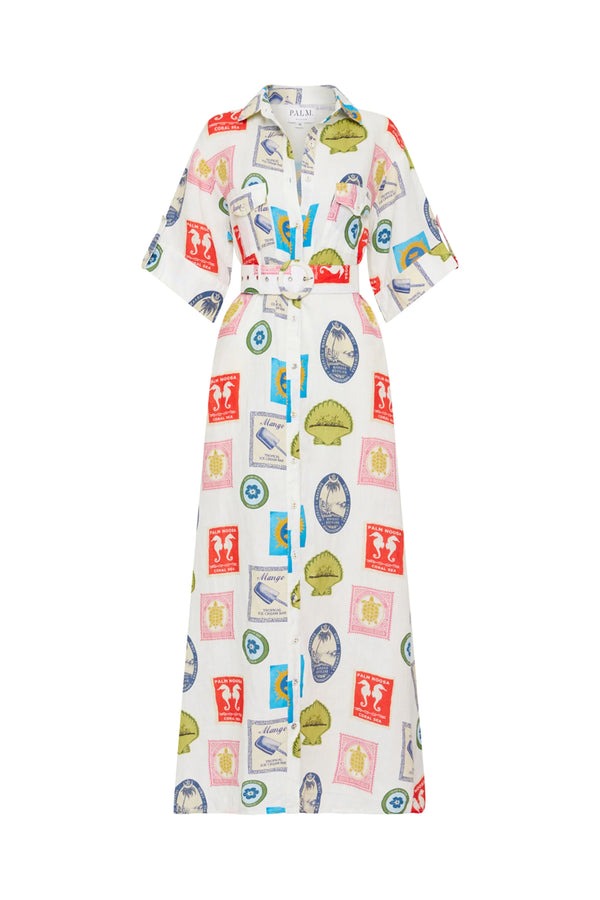 Hand-drawn Holiday Stamp Printed Midi Dress