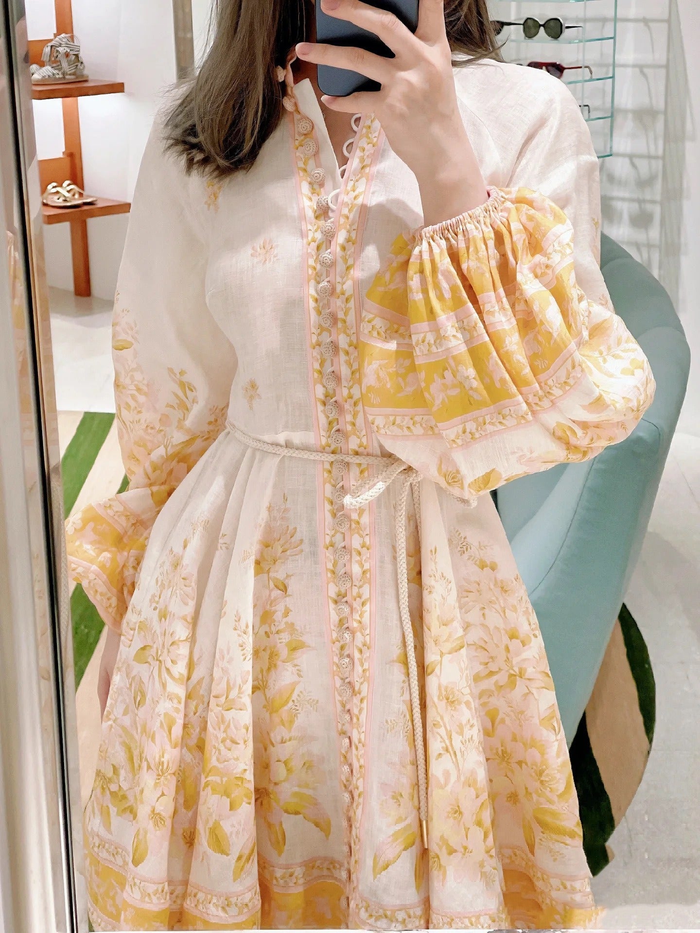 Lantern Sleeve Mini Dress