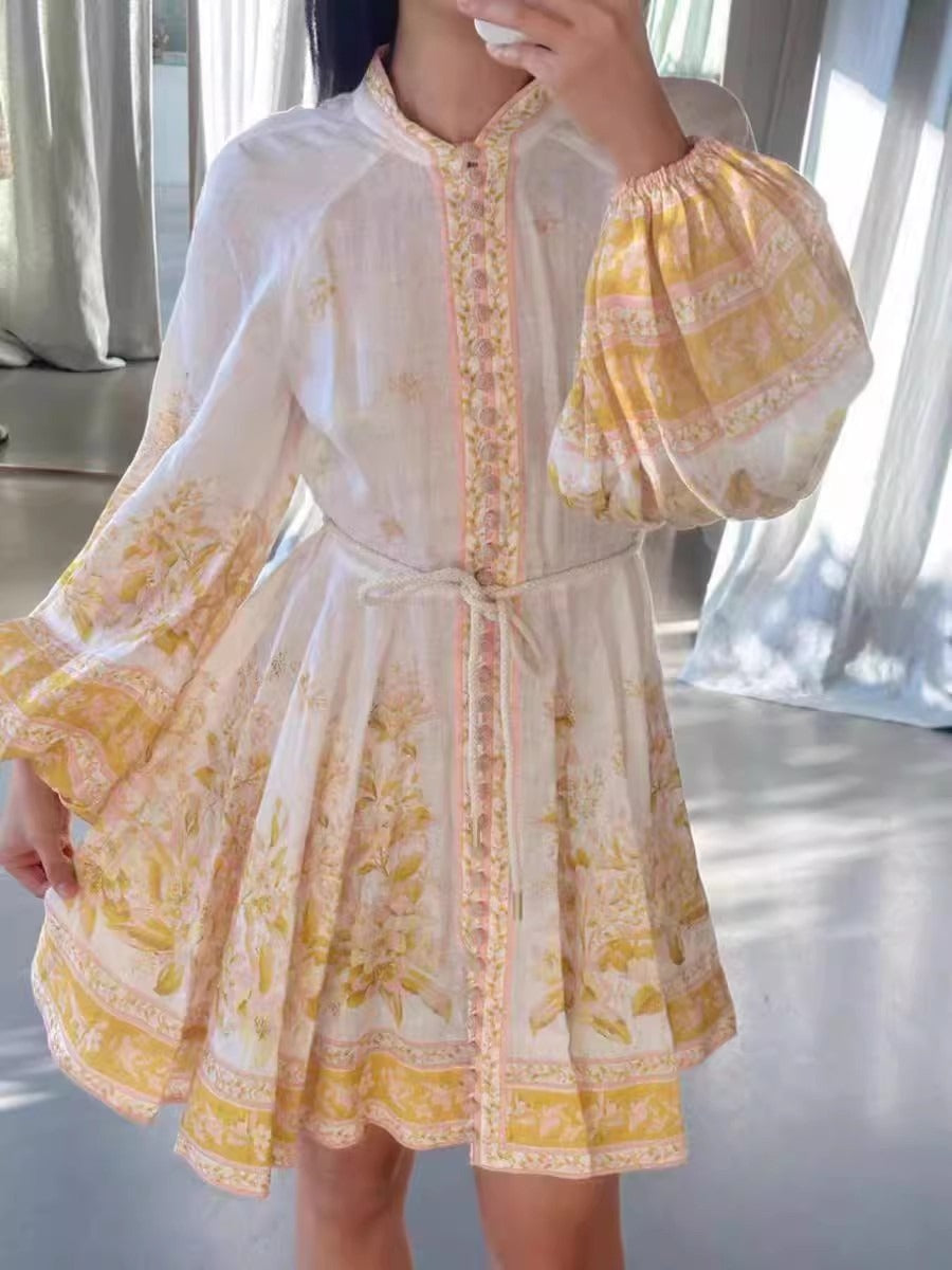 Lantern Sleeve Mini Dress