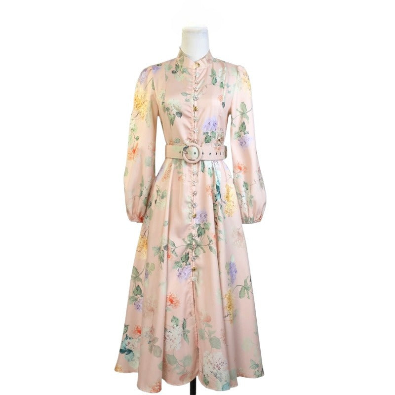 Flower Printed Button Midi Dress