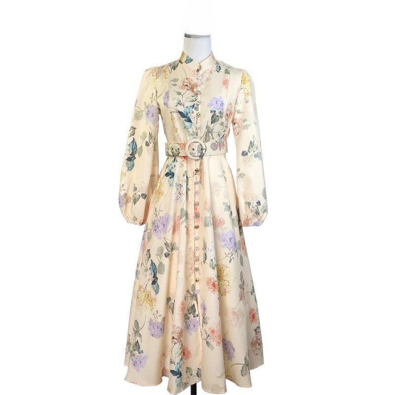 Flower Printed Button Midi Dress