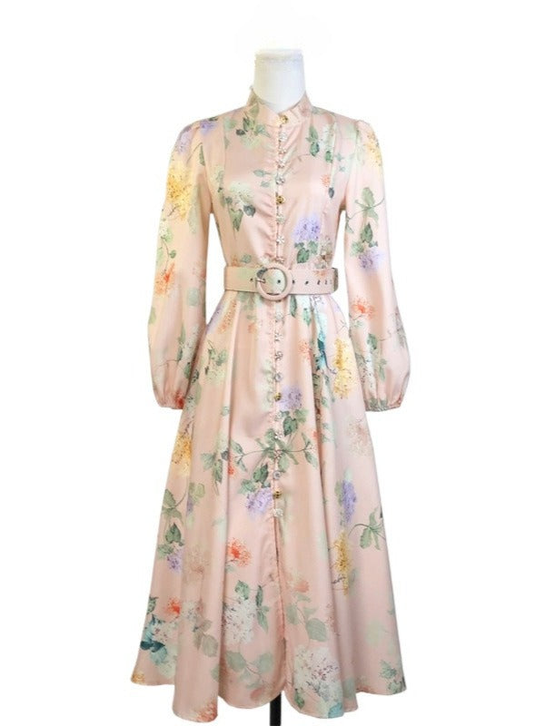 Flower Printed Button Midi Dress