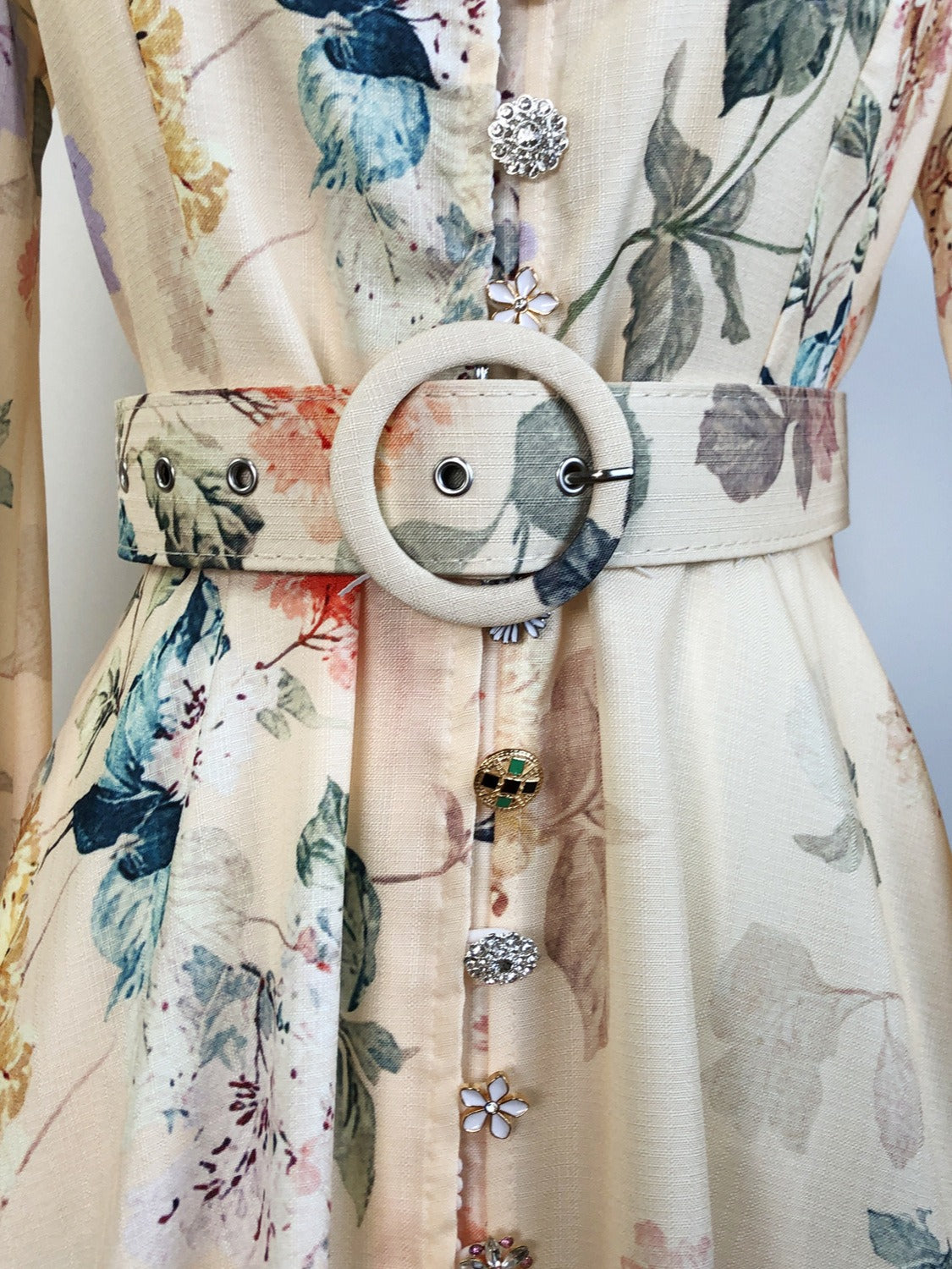 Flower Printed Button Midi Dress