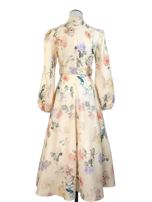 Flower Printed Button Midi Dress