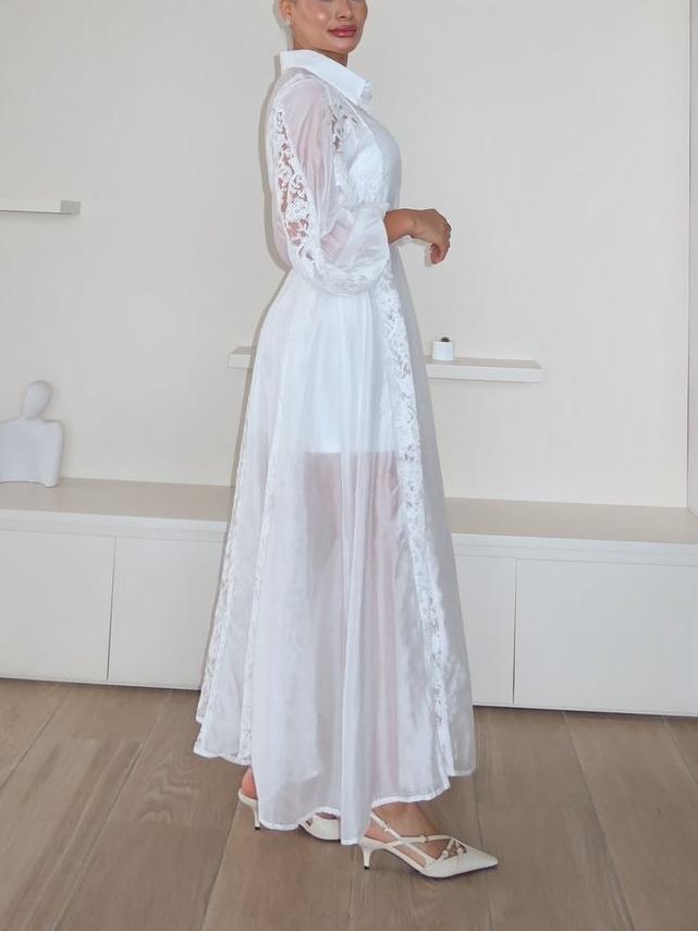 Lace Fabric Long Sleeves Maxi Dress