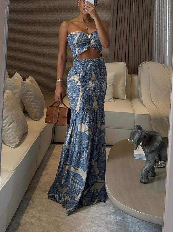 Leaf Print Lightweight fabric Maxi Dress