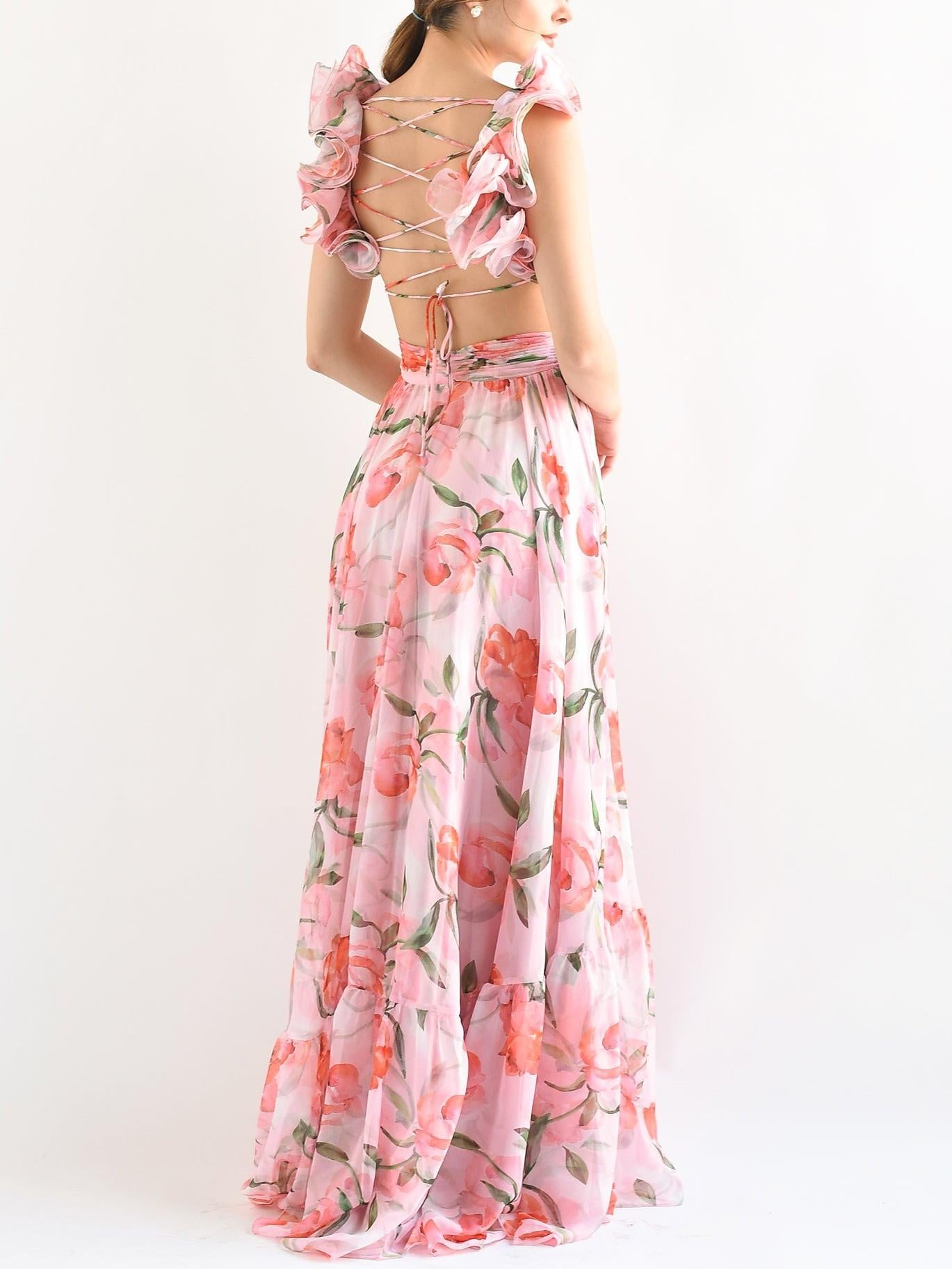 V-neckline Adjustable Straps Maxi Dress