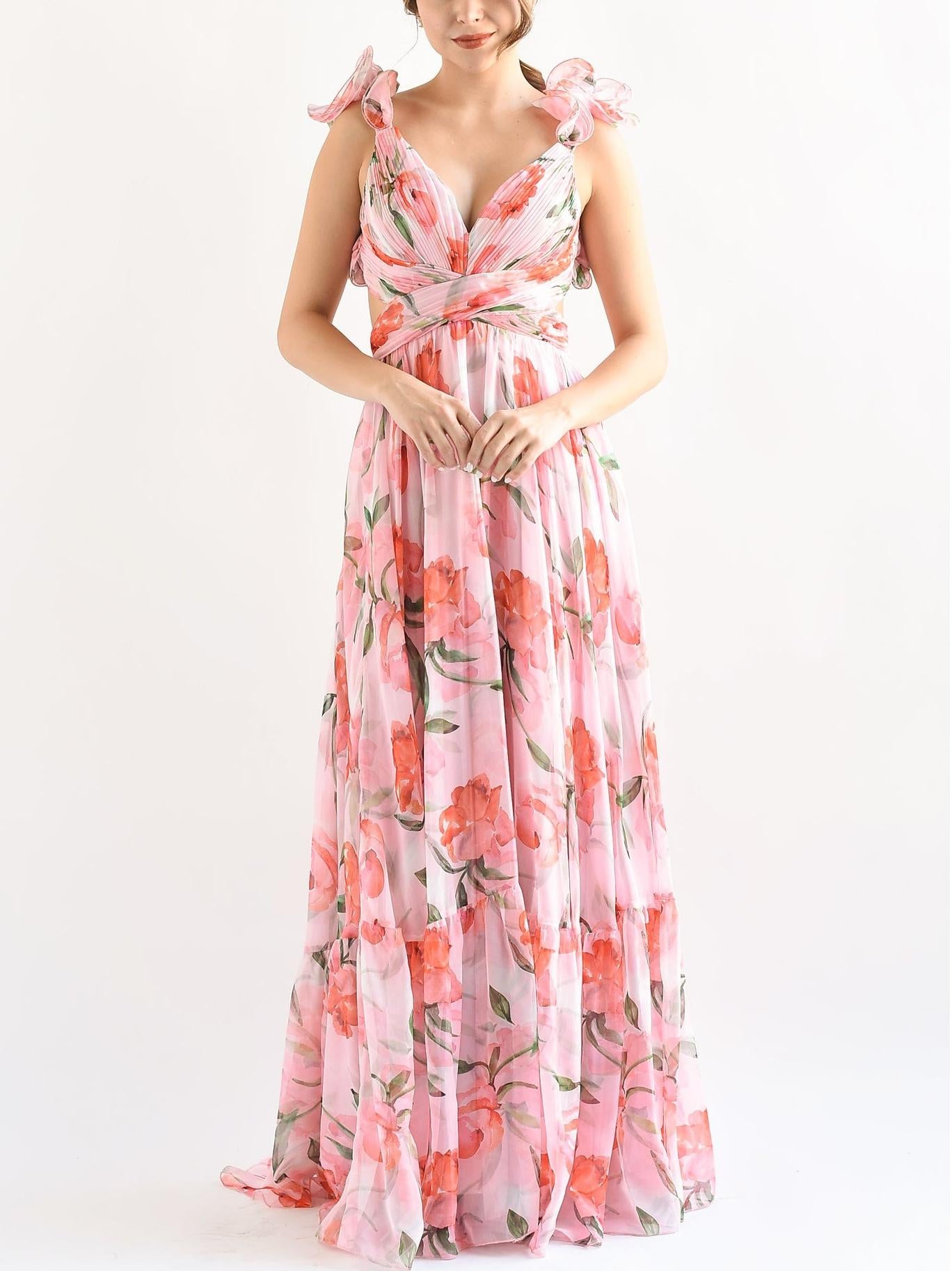 V-neckline Adjustable Straps Maxi Dress