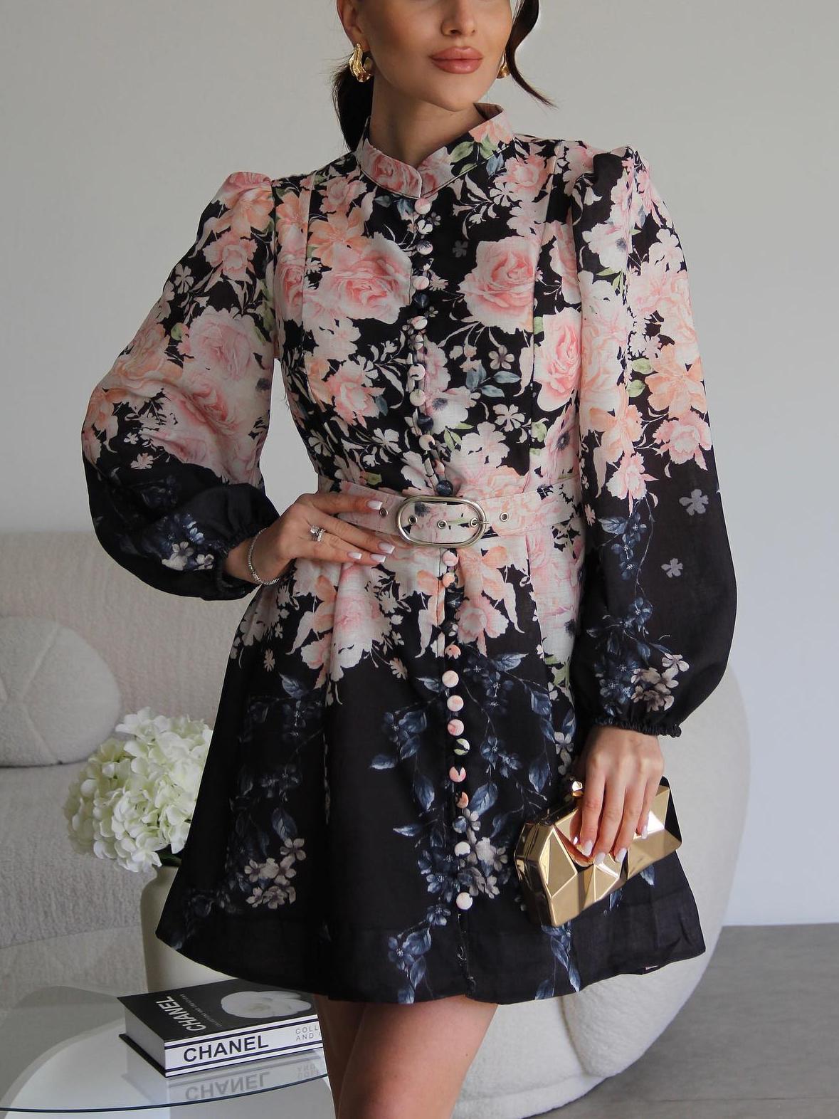 Single-breasted Stand-collar Dress
