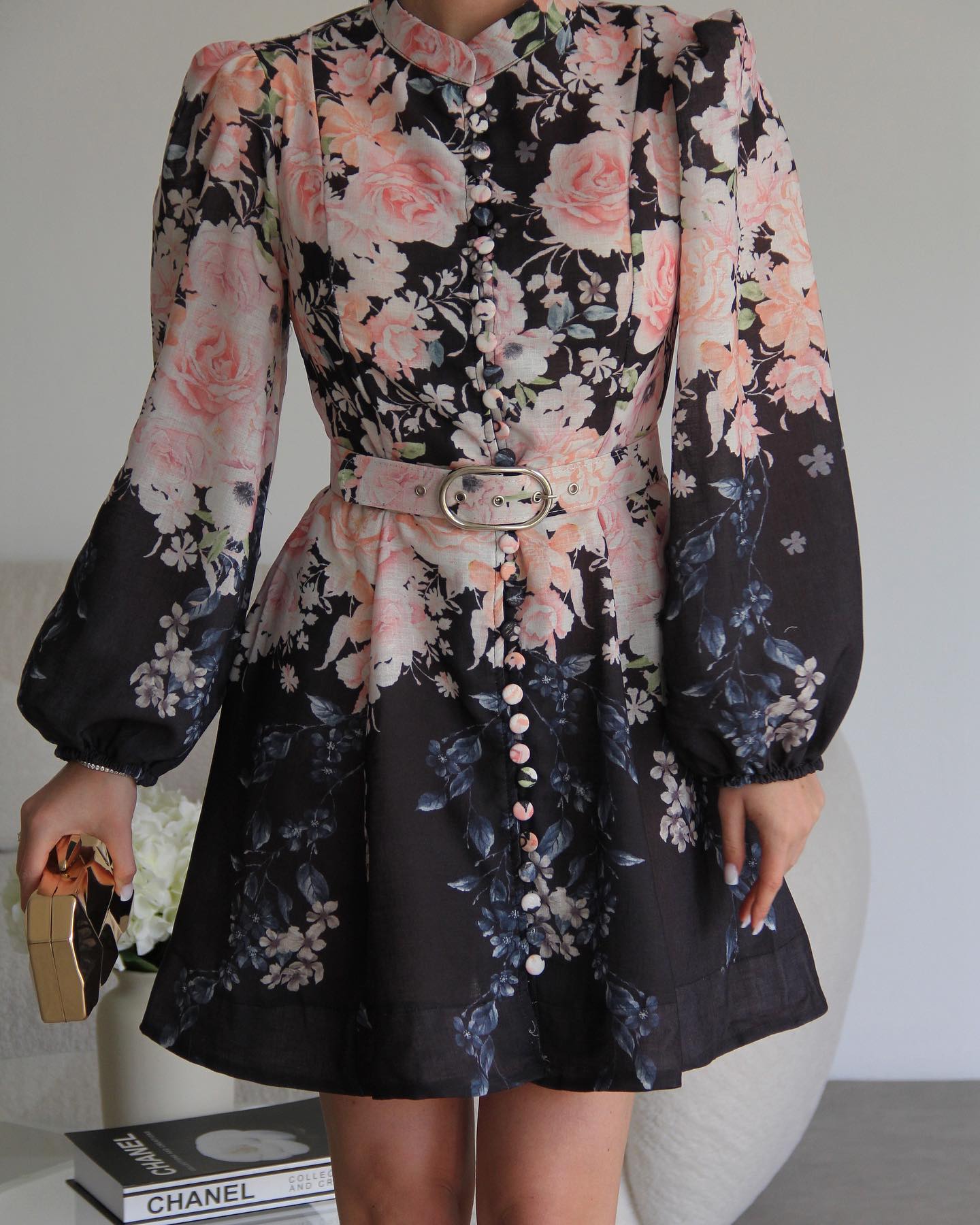 Single-breasted Stand-collar Dress