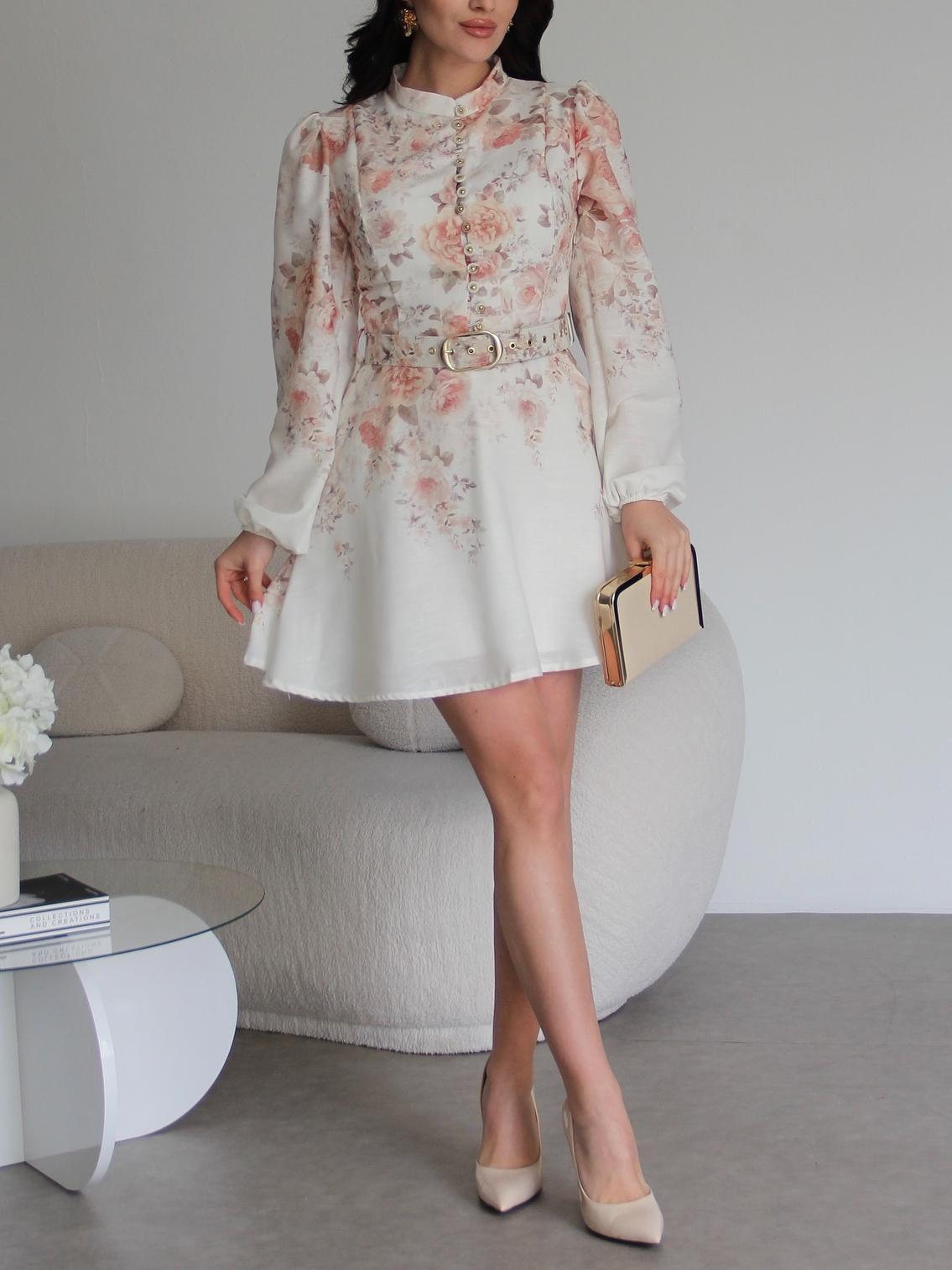 Single-breasted Stand-collar Dress