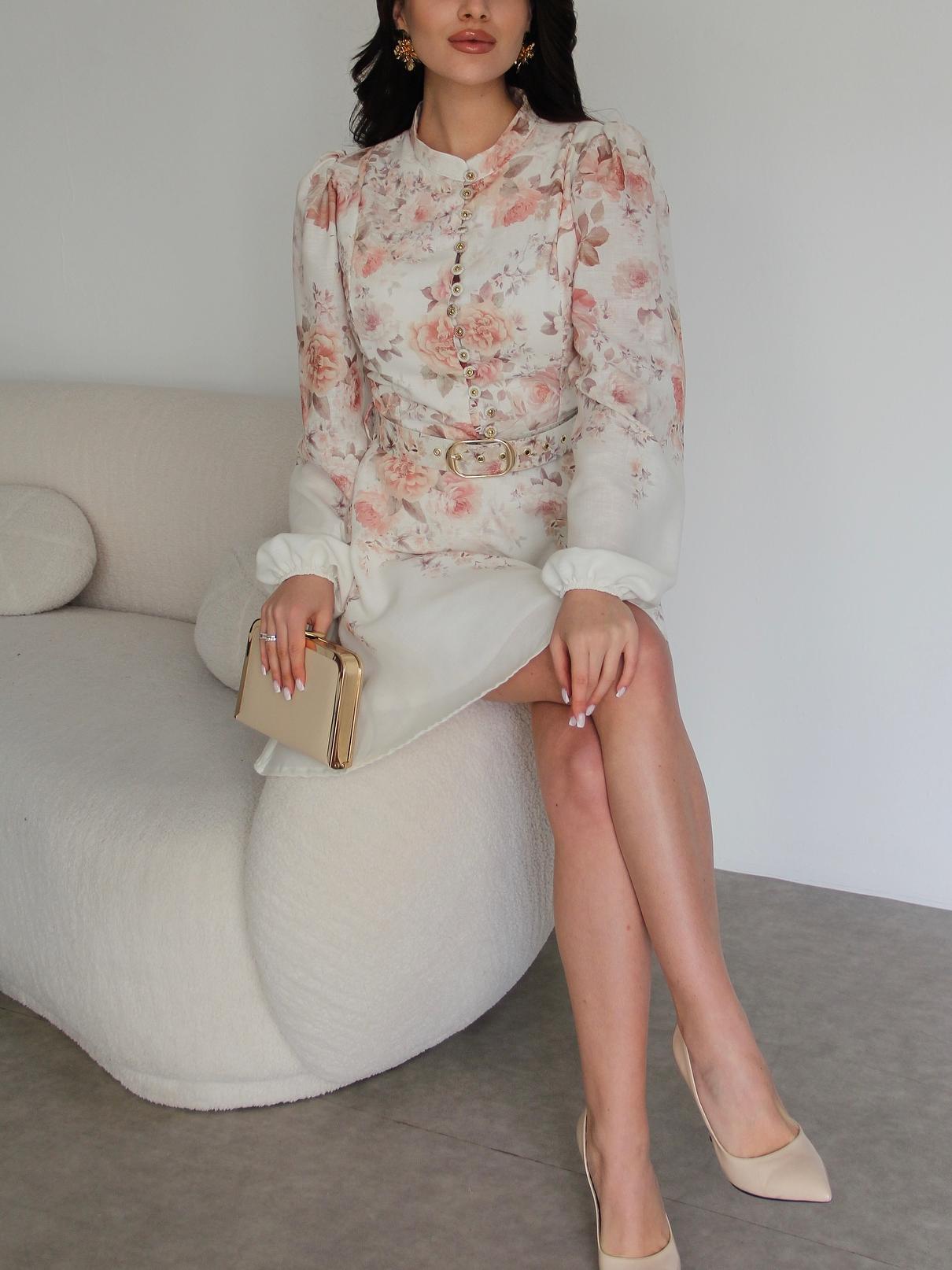 Single-breasted Stand-collar Dress