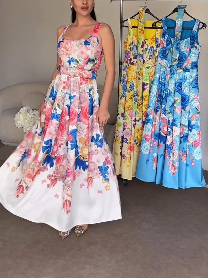 Wide Strap Floral Midi Dress