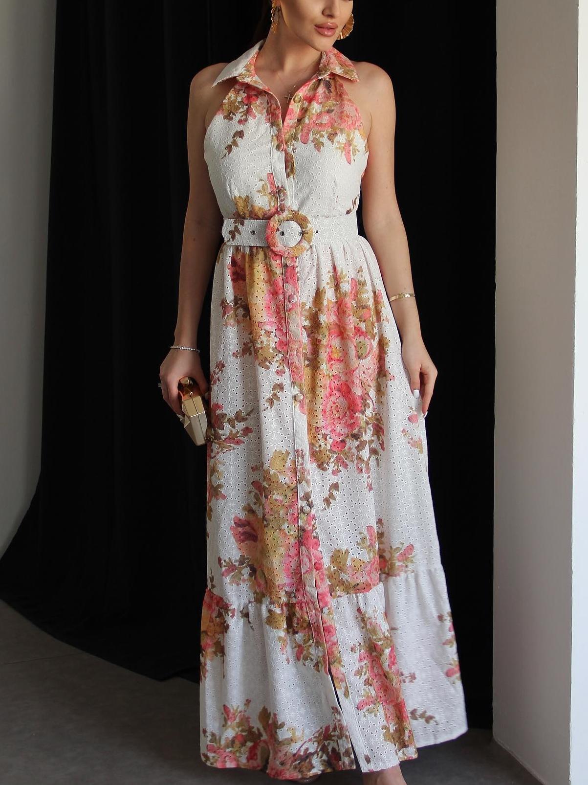Floral Print No Sleeve Maxi Dress