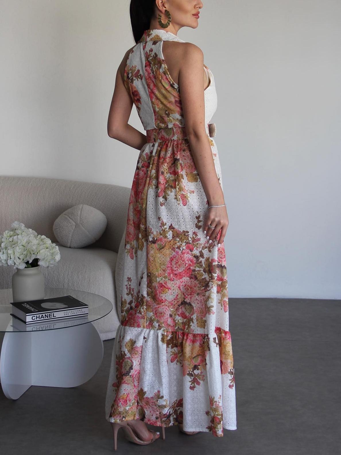 Floral Print No Sleeve Maxi Dress