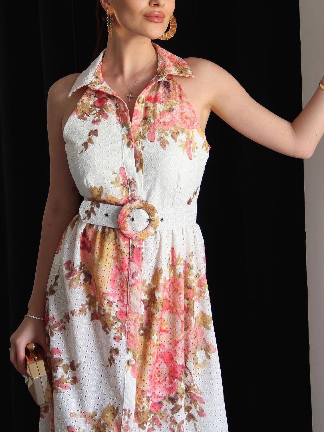Floral Print No Sleeve Maxi Dress