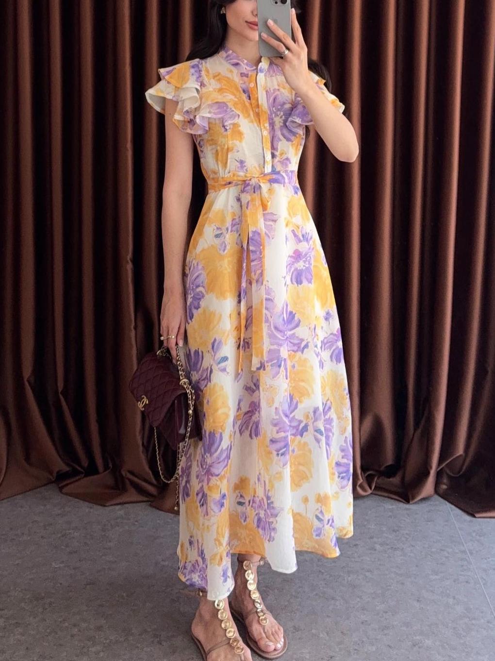 Ruffled Lilac Floral Premium Dress