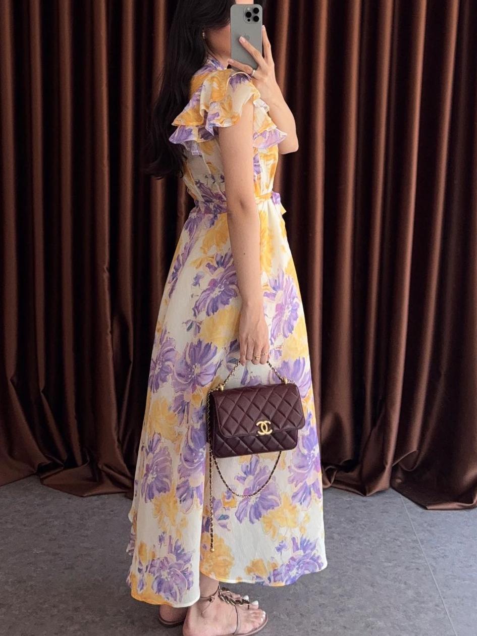 Ruffled Lilac Floral Premium Dress