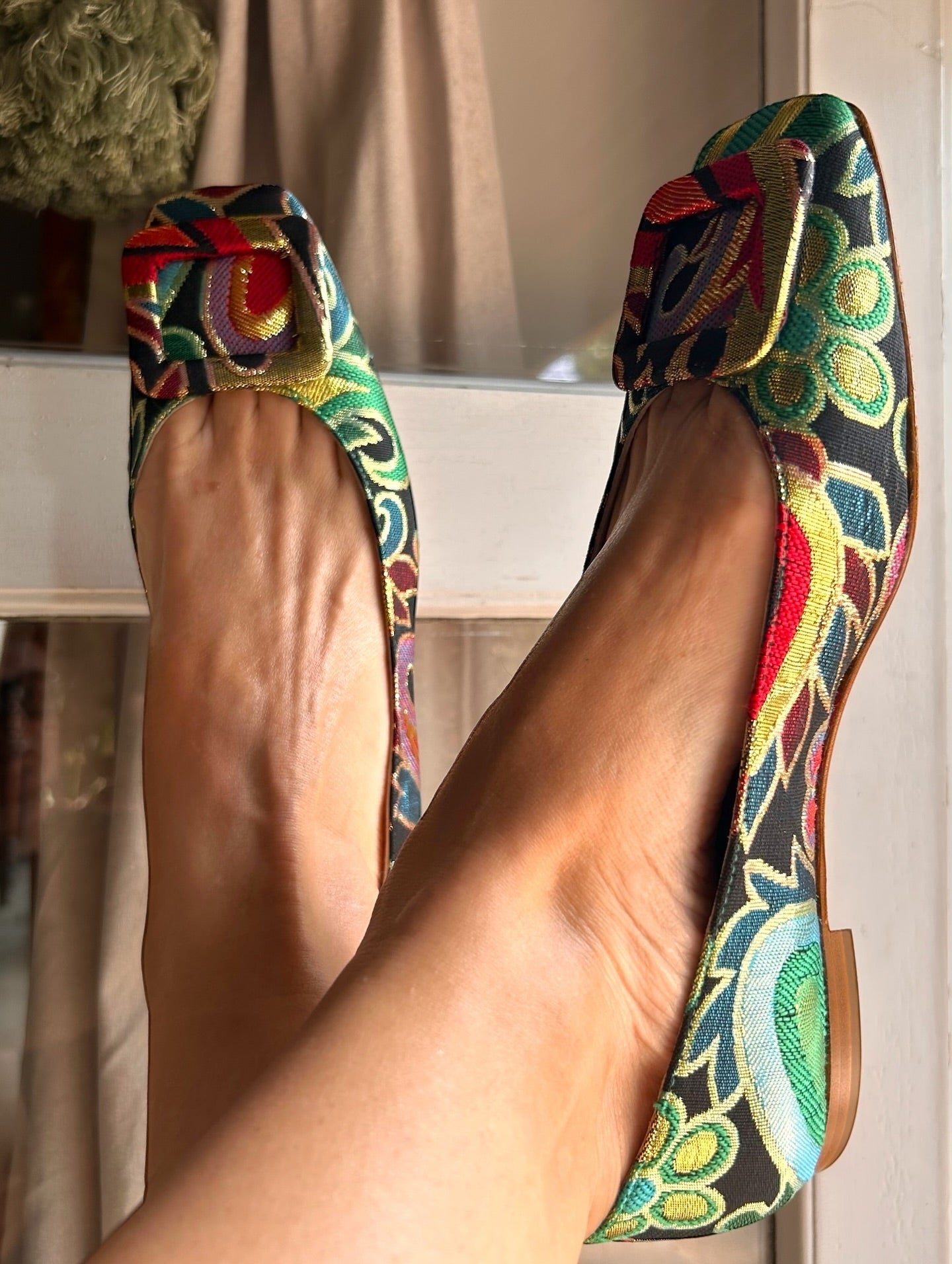 Black Brocade Patterned Ballet Shoes