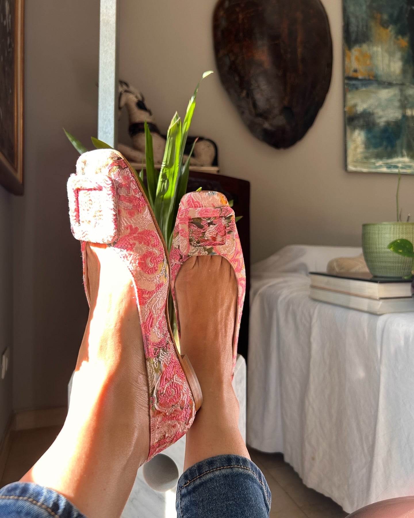 Black Brocade Patterned Ballet Shoes