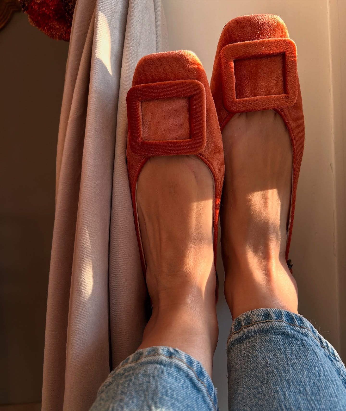 Velvet Rectangular Ballet Flats