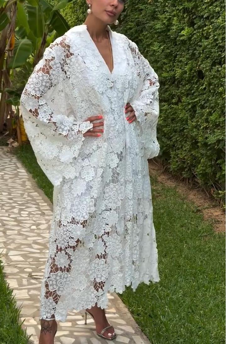 Floral Cut-out Lace Caftan