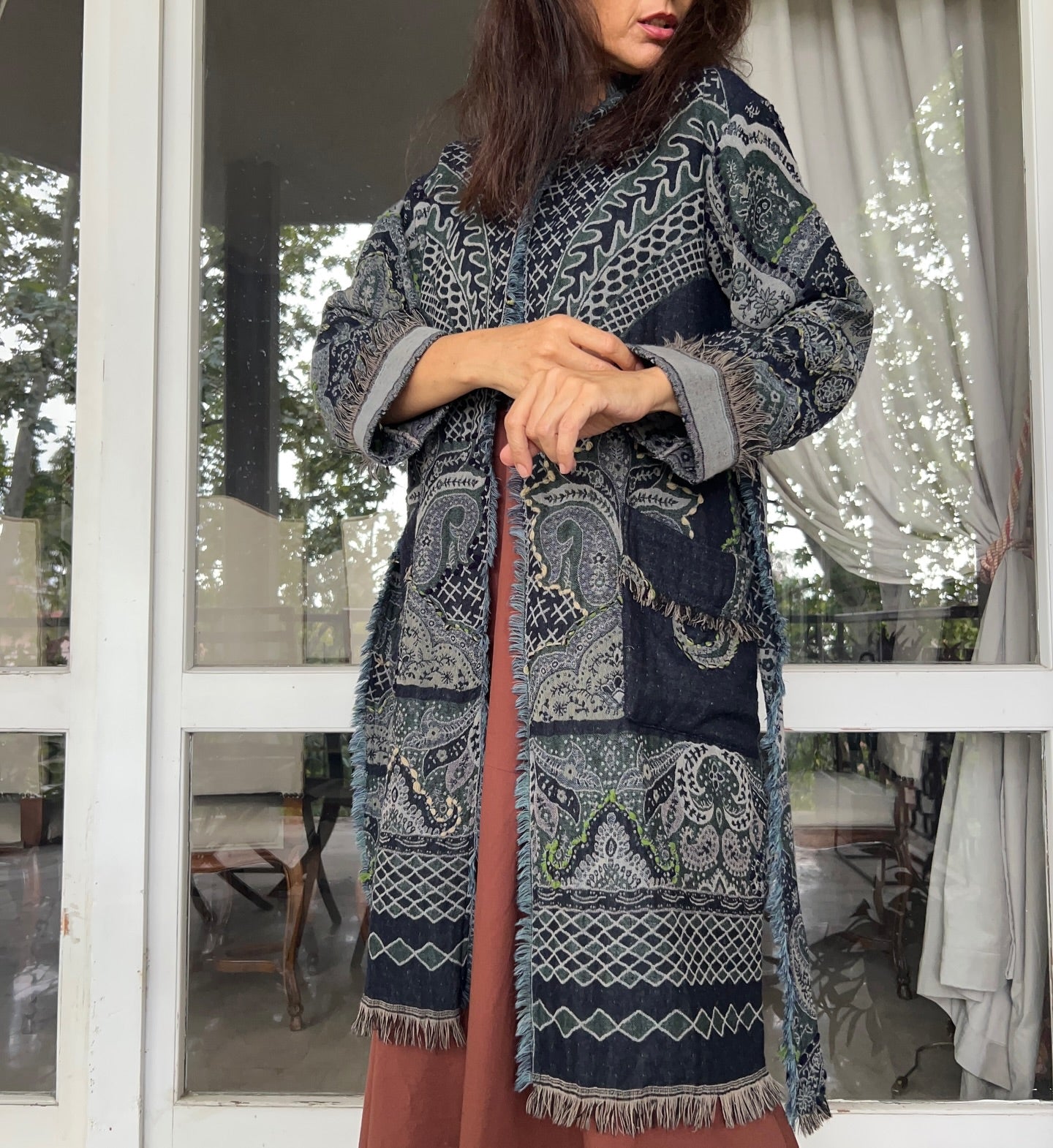Blue Wool Trench Coat