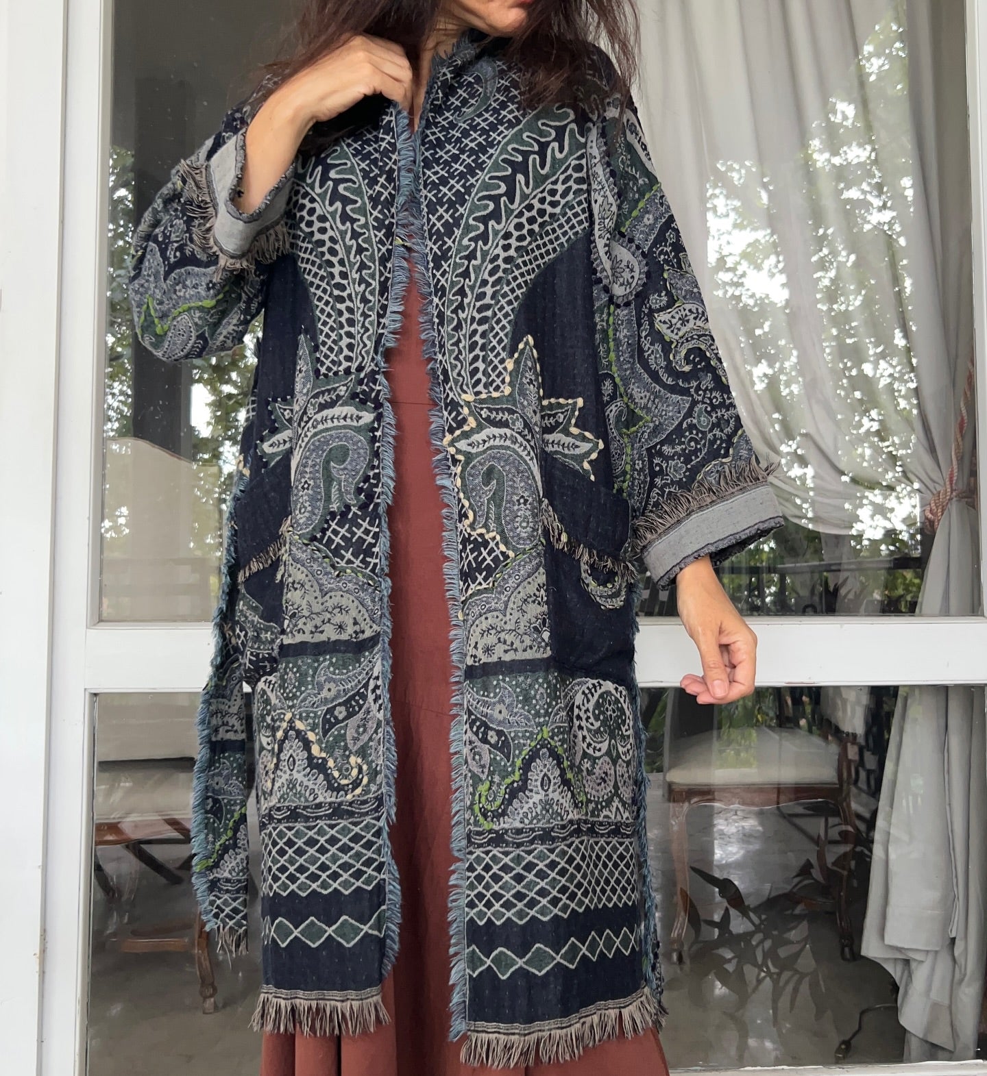 Blue Wool Trench Coat