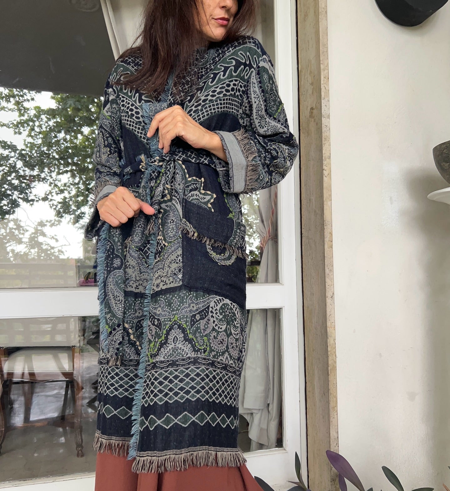 Blue Wool Trench Coat