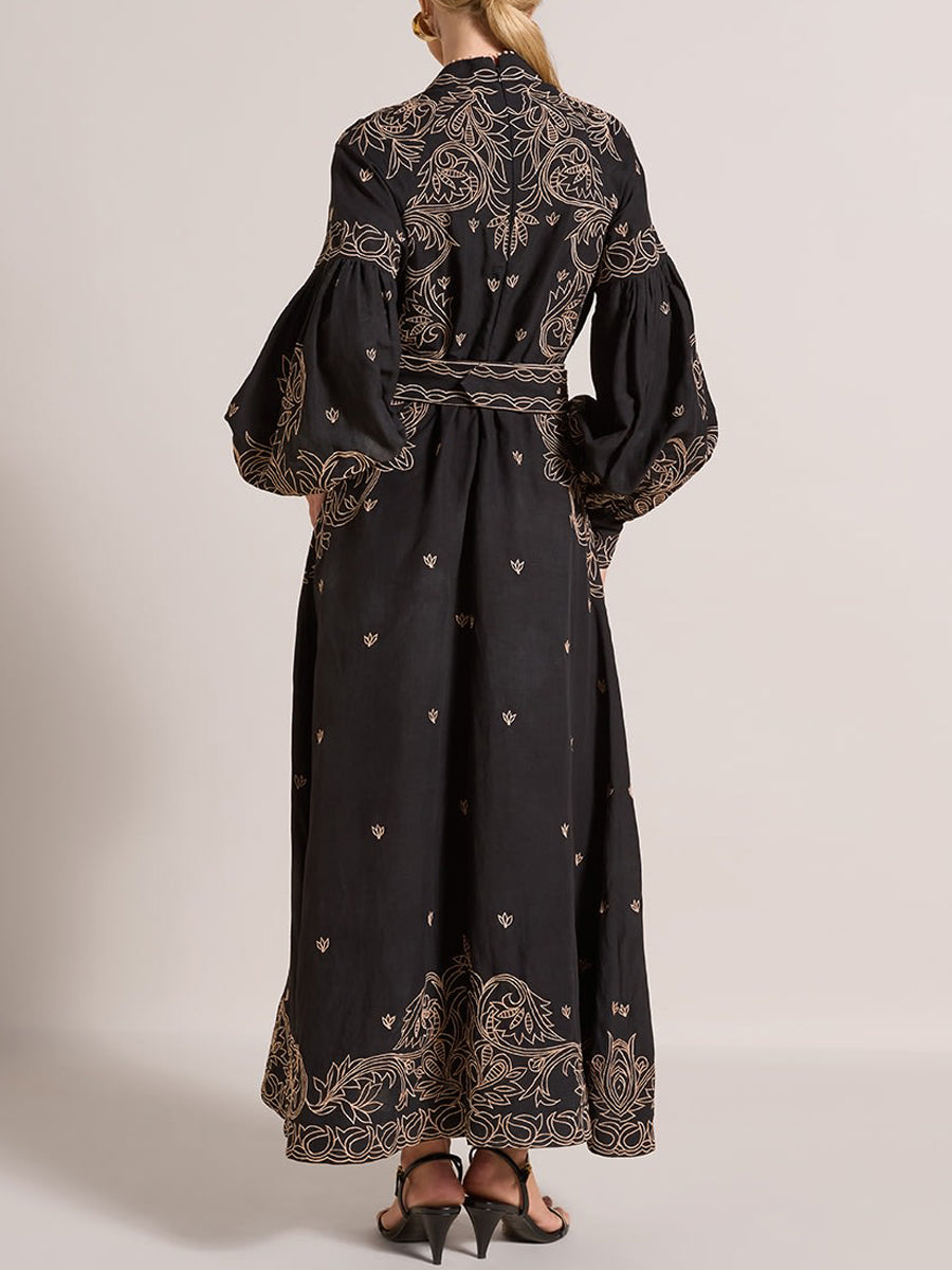 Elegant Embroidered Printed Long Sleeve Dress
