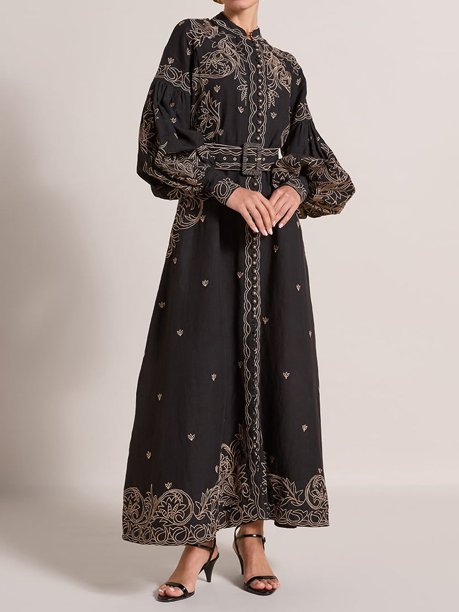 Elegant Embroidered Printed Long Sleeve Dress
