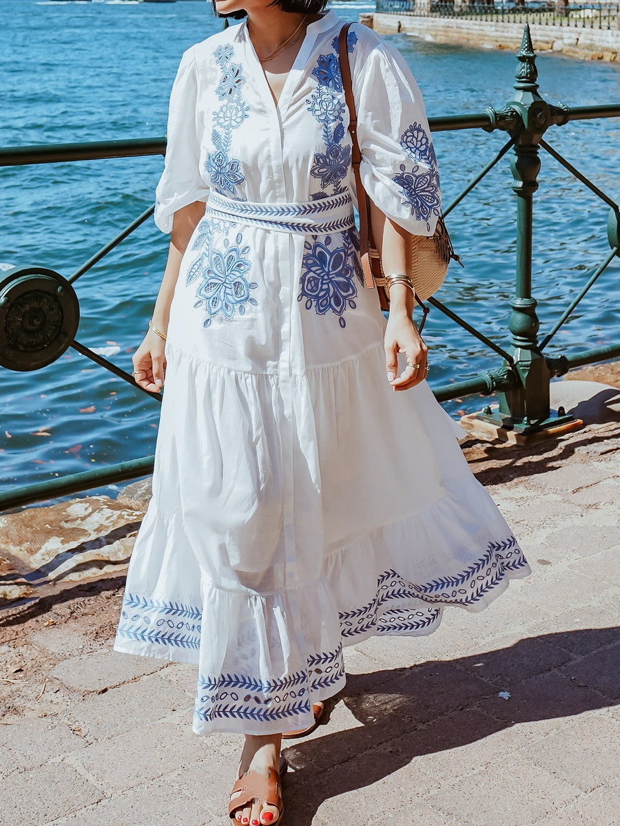 The Blue Embroidery Shirt Dress