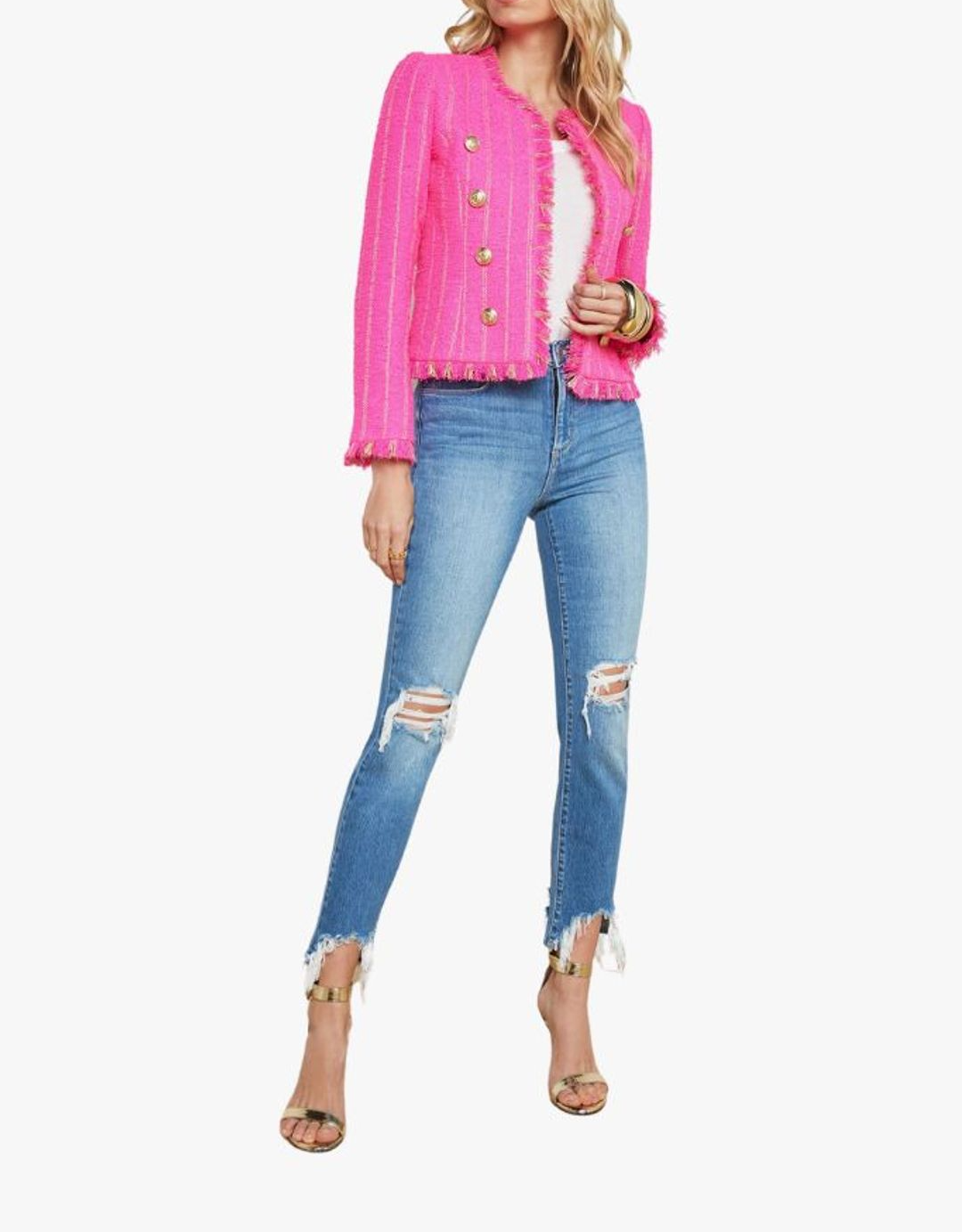 Tweed Jacket in Shocking Pink & Gold Stripe