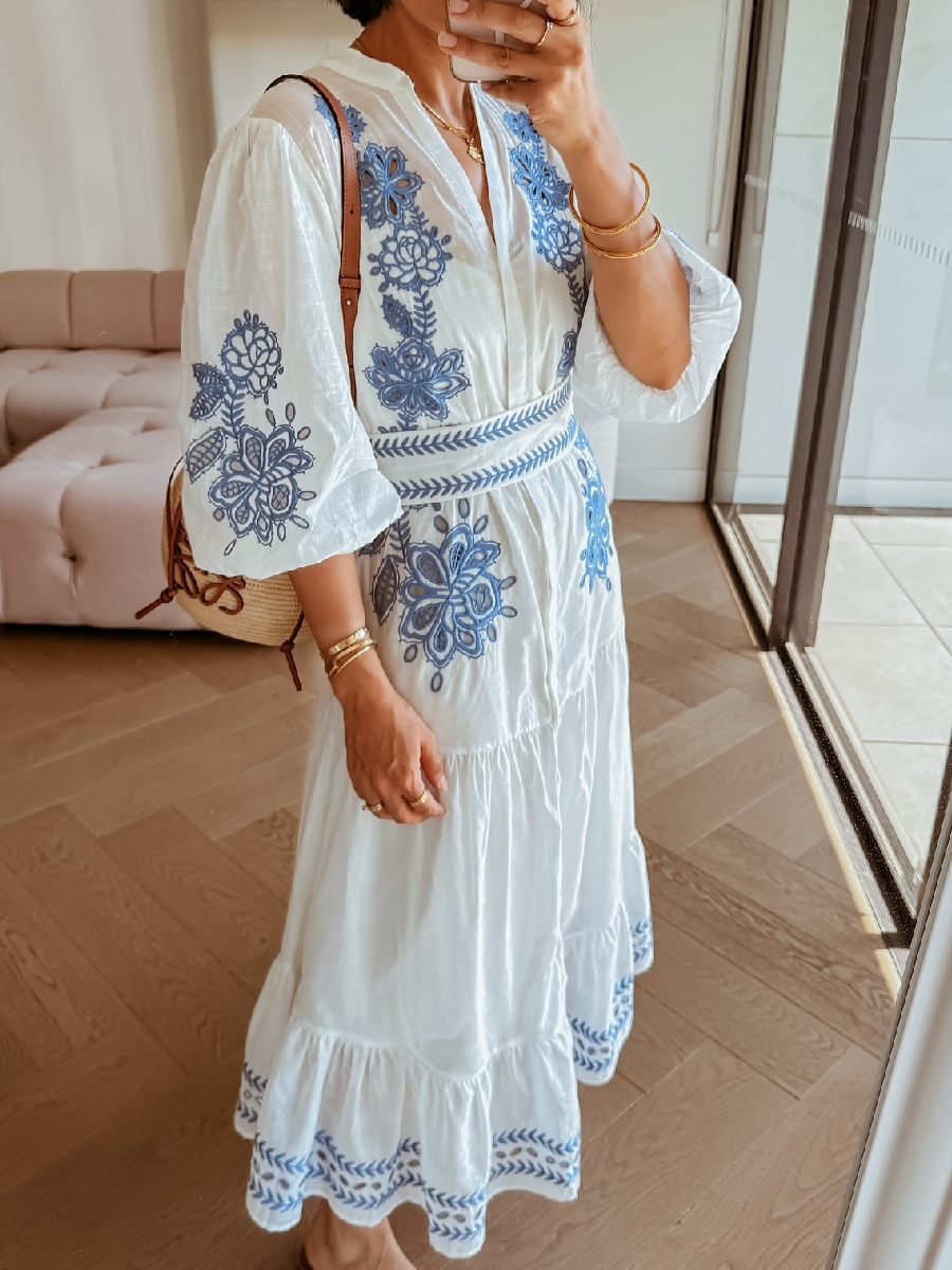 The Blue Embroidery Shirt Dress