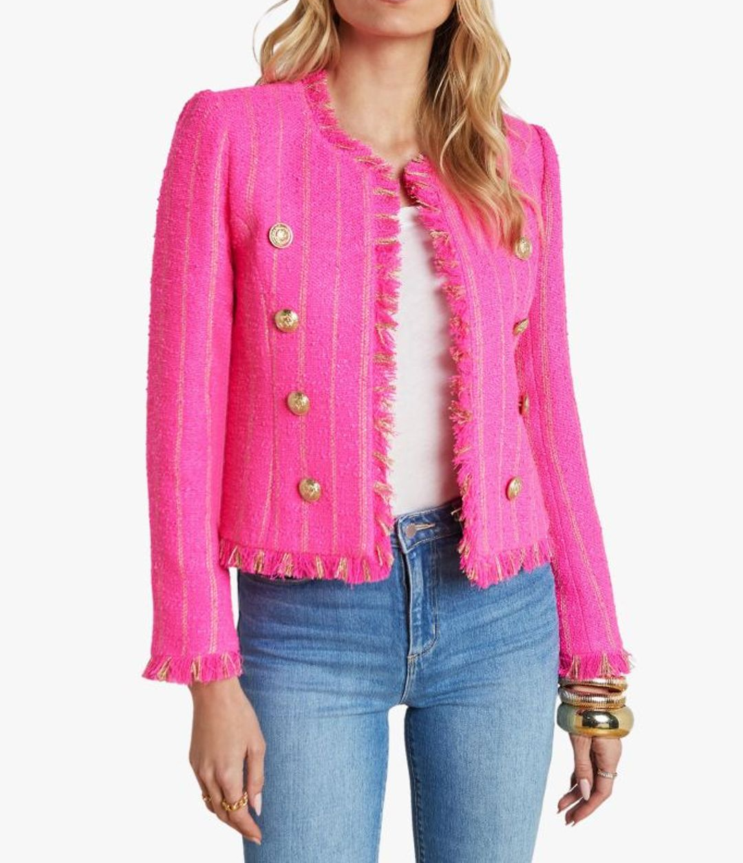 Tweed Jacket in Shocking Pink & Gold Stripe