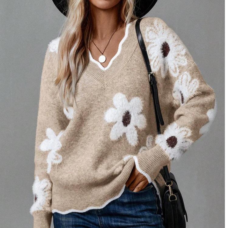 Floral Scallop Neck Sweater