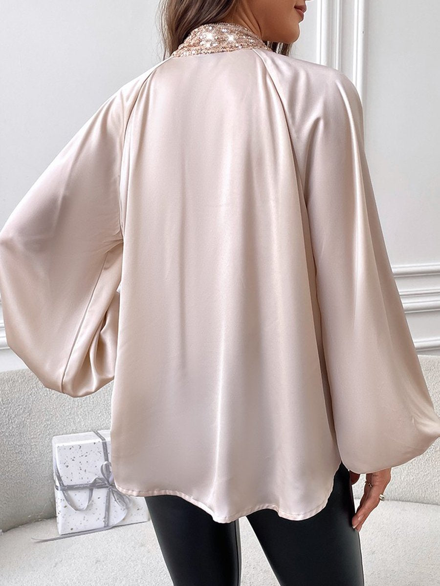 Sequin Patchwork Loose Lace Up Blouse
