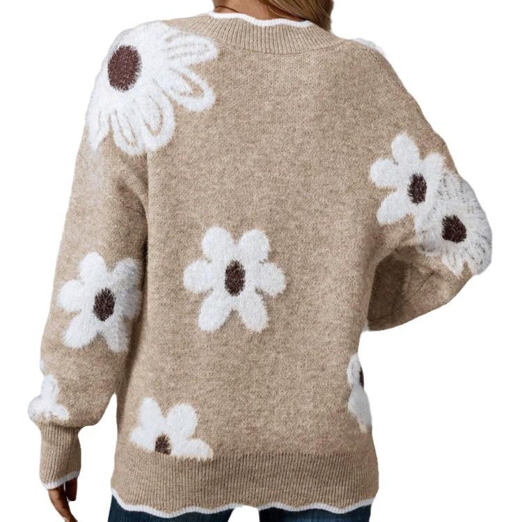 Floral Scallop Neck Sweater