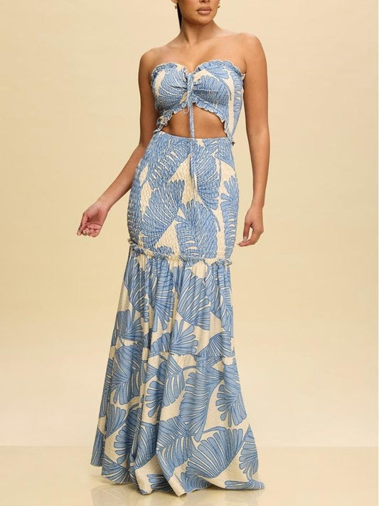 Leaf Print Lightweight fabric Maxi Dress