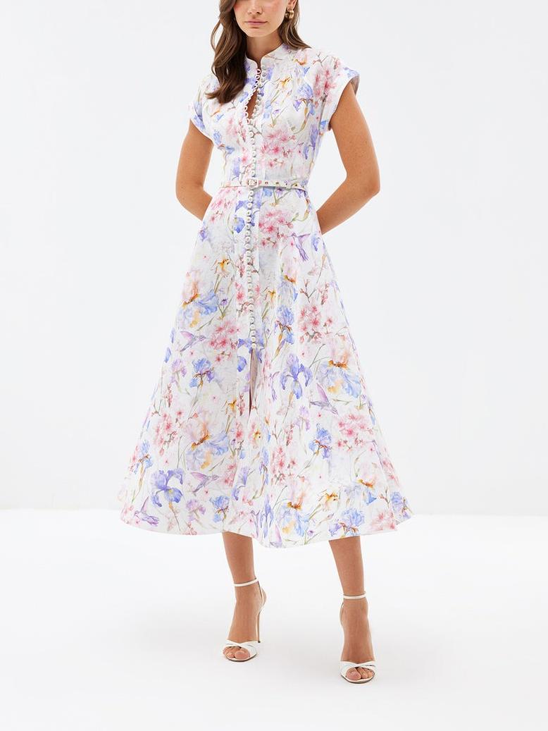 Waist-Cinching Belt Midi Dress