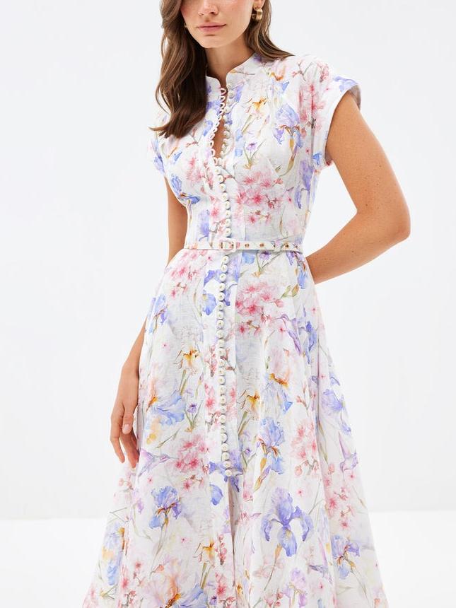 Waist-Cinching Belt Midi Dress
