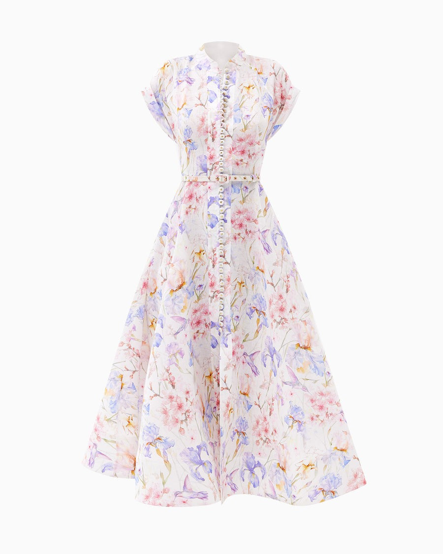 Waist-Cinching Belt Midi Dress