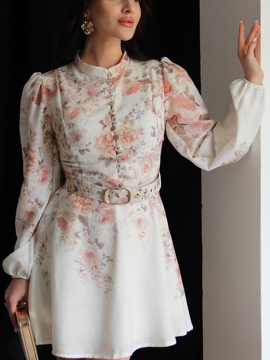 Single-breasted Stand-collar Dress