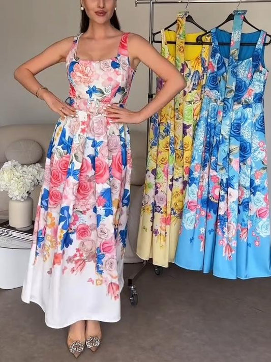 Wide Strap Floral Midi Dress
