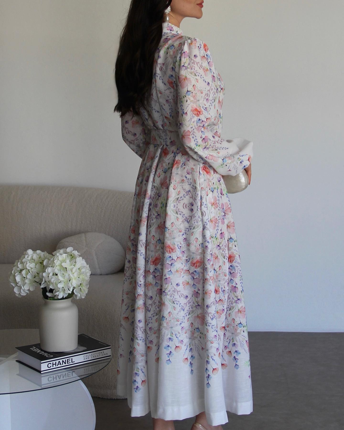 Rose Patterned Belted Midi Dress