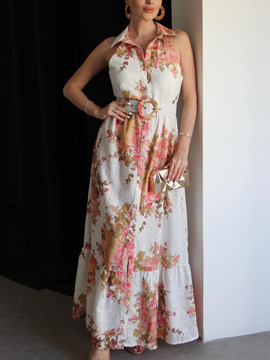 Floral Print No Sleeve Maxi Dress