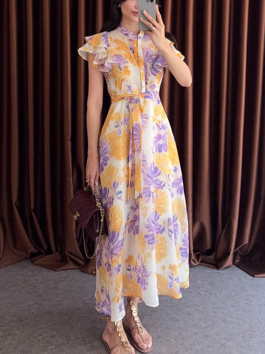 Ruffled Lilac Floral Premium Dress