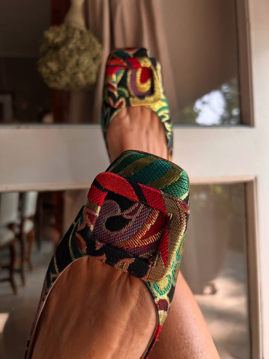 Black Brocade Patterned Ballet Shoes