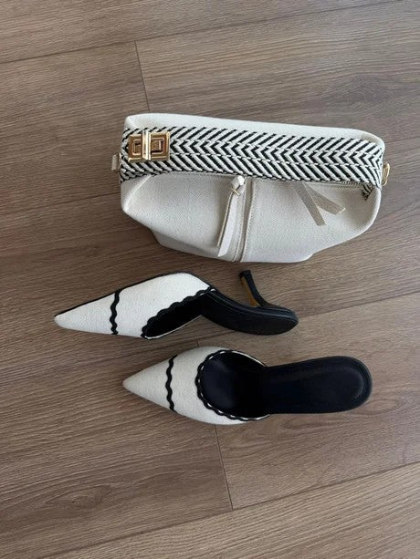 LINEN HEEL SLIPPERS BLACK